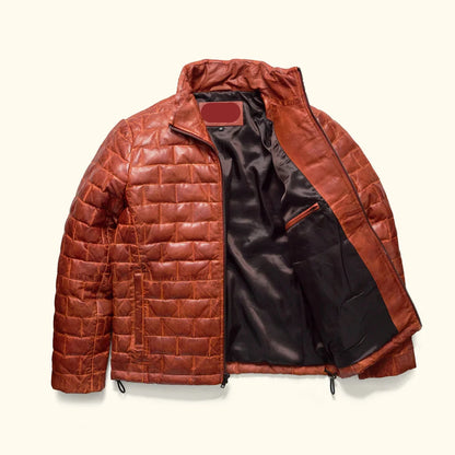 Whiskey Brown Leather Puffer Jacket