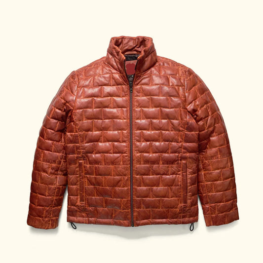 Whiskey Brown Leather Puffer Jacket