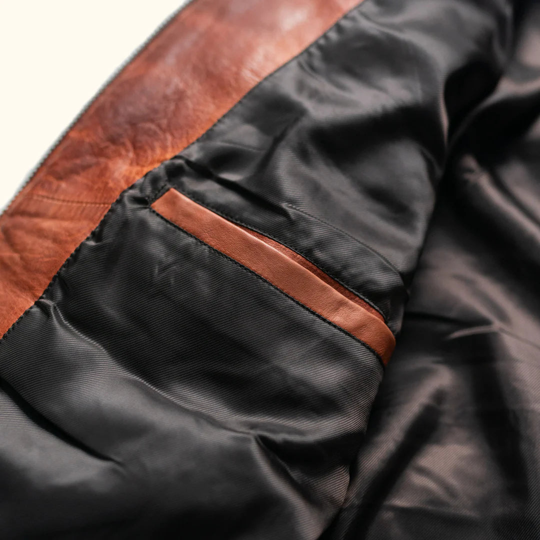 Whiskey Brown Leather Puffer Jacket