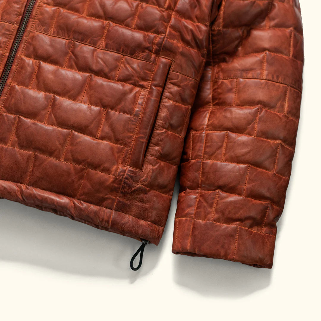 Whiskey Brown Leather Puffer Jacket