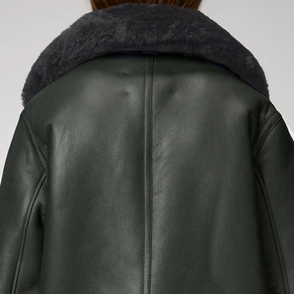 Green RAF Black Shearling Leather Jacket