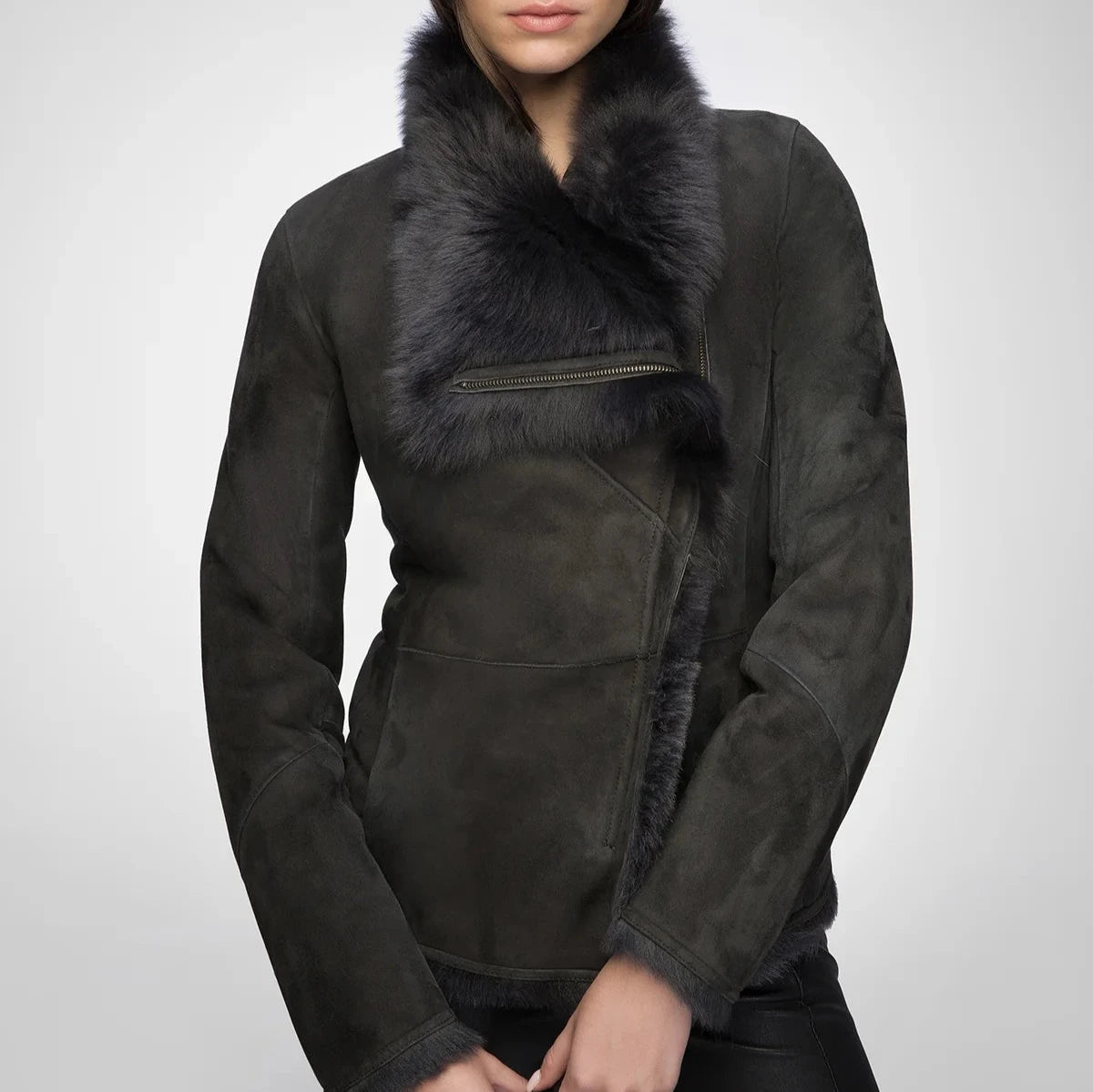 Black Suede Shearling Jacket