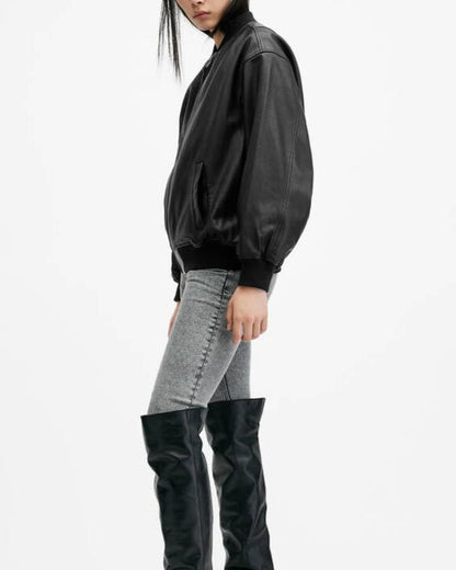 Oversized Leather Bomber Jacket for Women