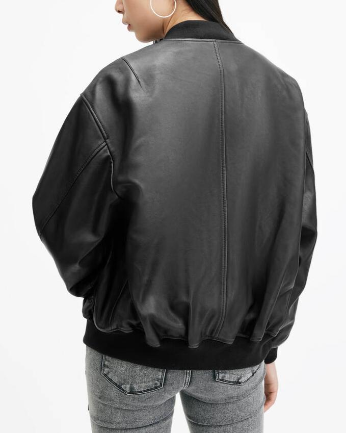 Oversized Leather Bomber Jacket for Women