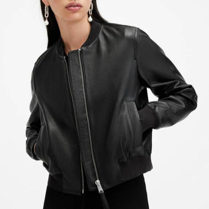 Women's Leather Bomber Jacket