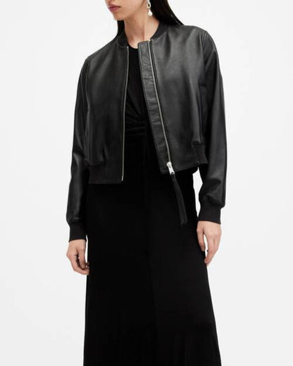 Women's Leather Bomber Jacket