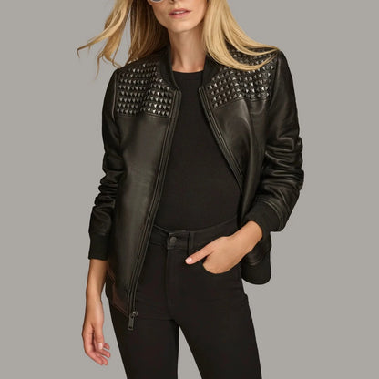 Studded Bomber Jacket for Women