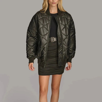 Quilted Oversized Bomber Jacket for Women