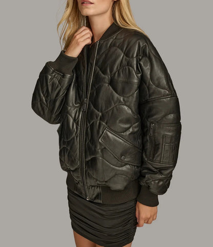 Quilted Oversized Bomber Jacket for Women