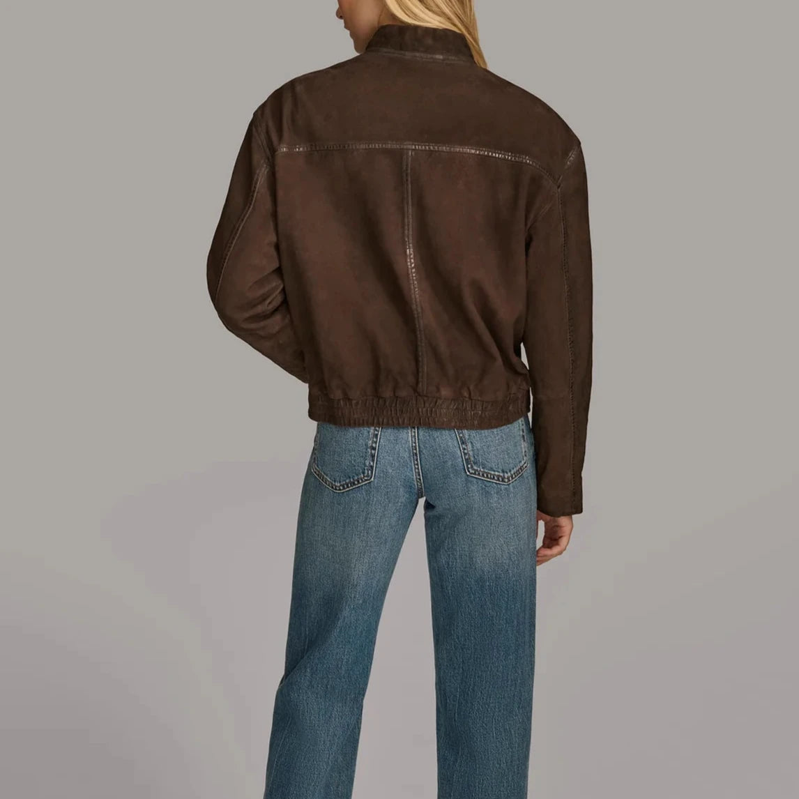 Dark Brown Leather Bomber Jacket for Women