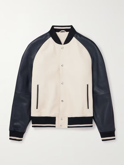 Beige and Black Varsity Jacket