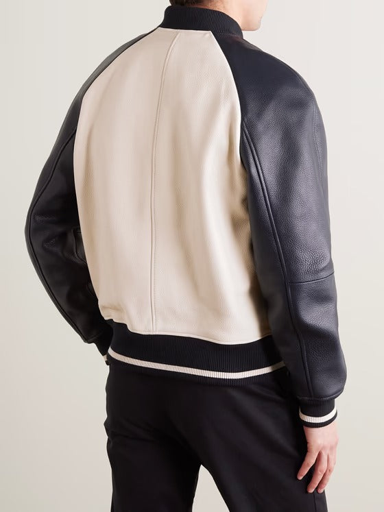 Beige and Black Varsity Jacket