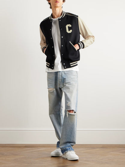 Wool-Blend and Leather Varsity Jacket