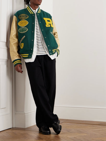 Appliquéd Wool-Blend and Leather Varsity Jacket – Unique & Stylish