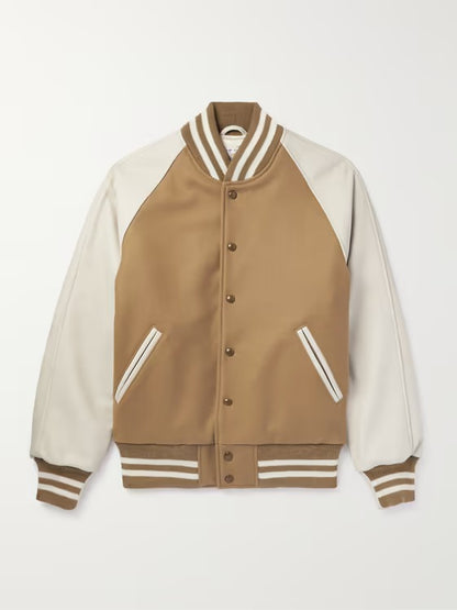 Wool-Blend and Leather Varsity Bomber Jacket