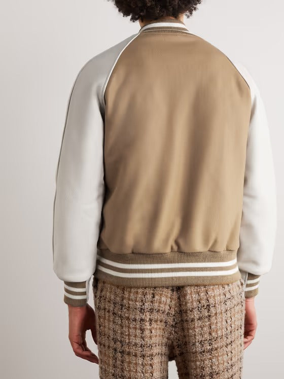 Wool-Blend and Leather Varsity Bomber Jacket