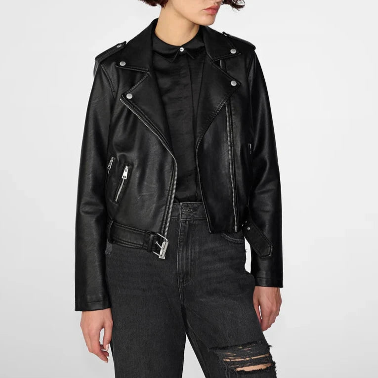 Back Biker Leather Jacket With Belt