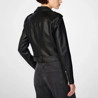 Back Biker Leather Jacket With Belt