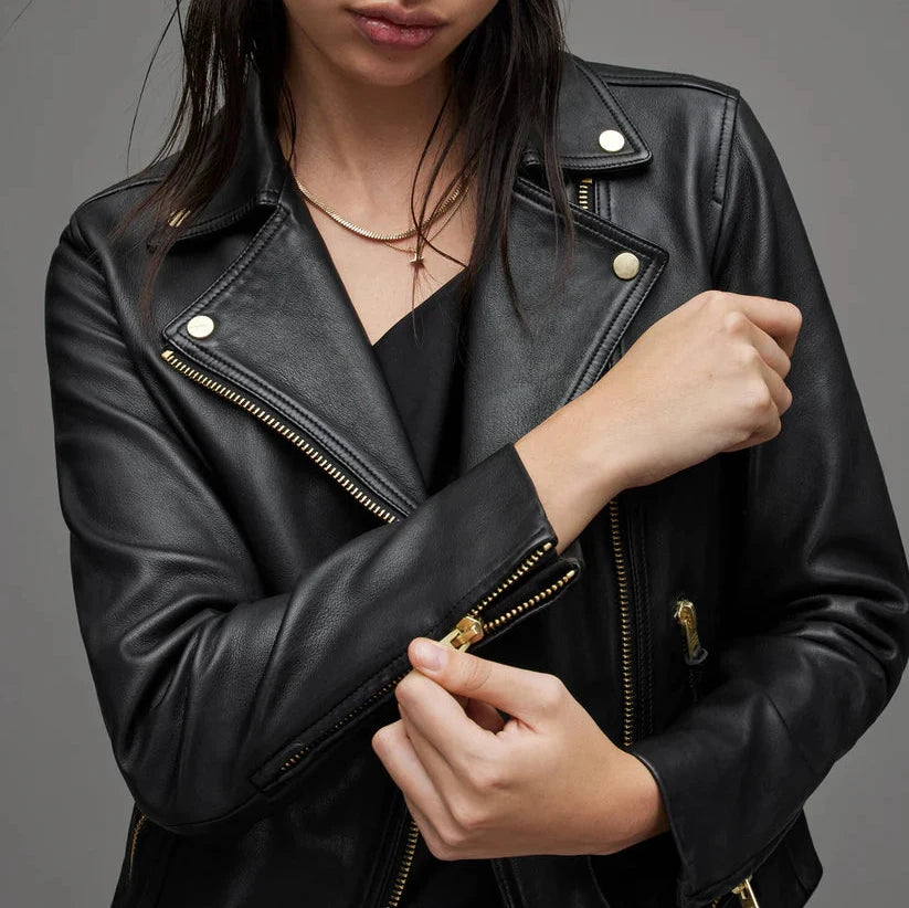 Biker Jacket With Gold Tone Zippers