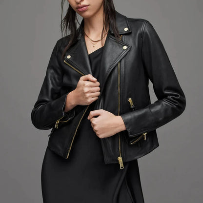 Biker Jacket With Gold Tone Zippers