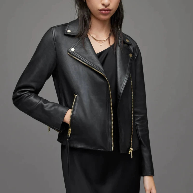 Biker Jacket With Gold Tone Zippers