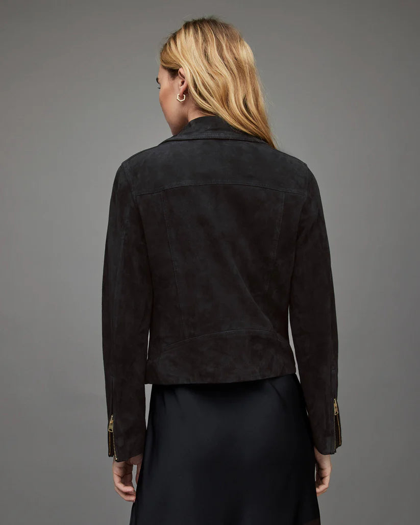 Women's Black Suede Leather Biker Jacket