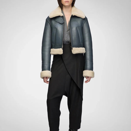 Indigo Cropped Shearling Jacket