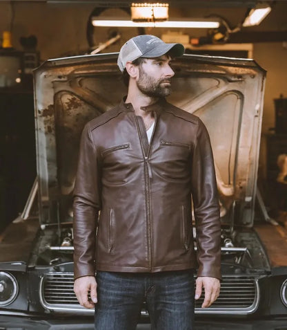 Brown Cafe Racer Jacket