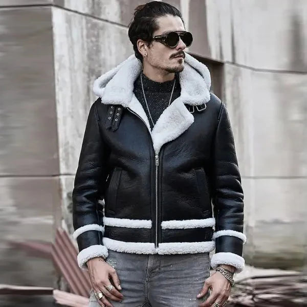 Hooded Shearling Leather Jacket