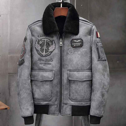 Mens Grey B3 RAF Flight Shearling Leather Jacket