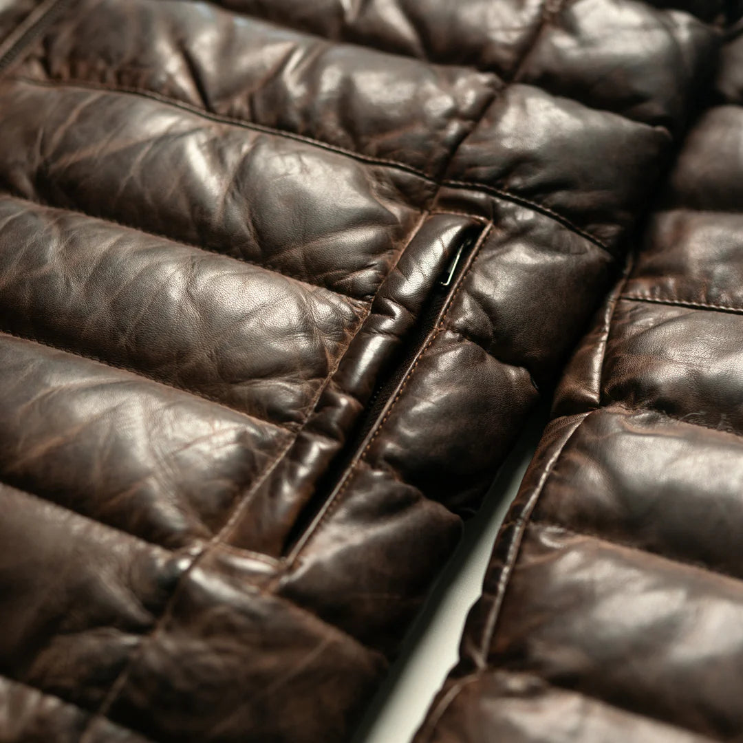 Bridger-Style Tan & Brown Puffer Leather Jacket