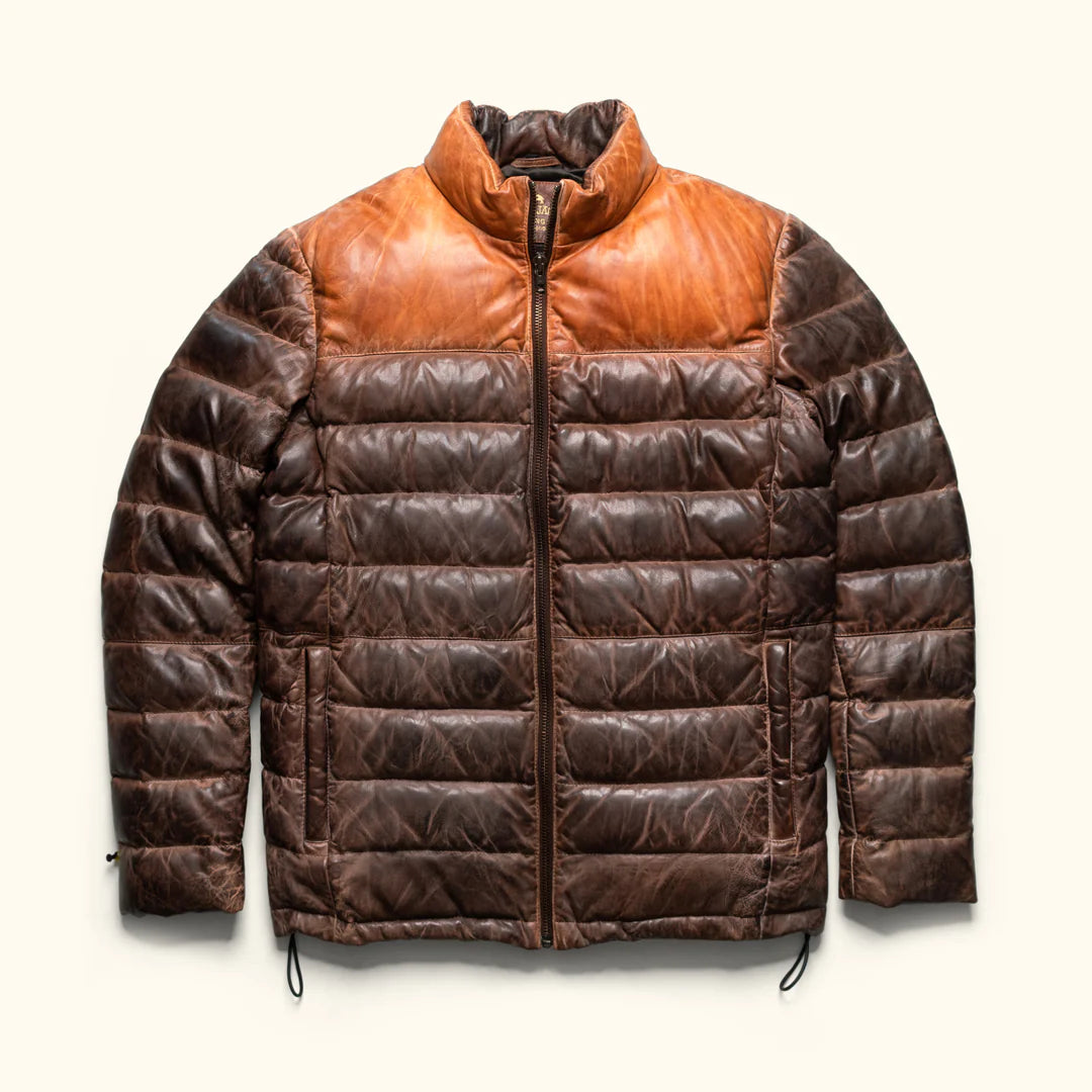 Bridger-Style Tan & Brown Puffer Leather Jacket