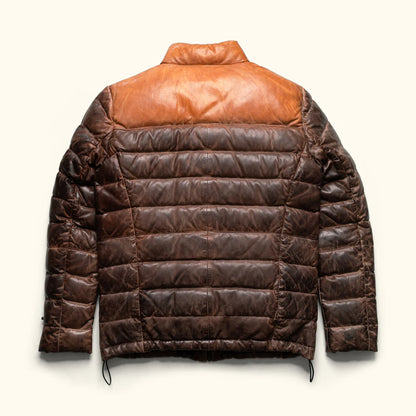 Bridger-Style Tan & Brown Puffer Leather Jacket