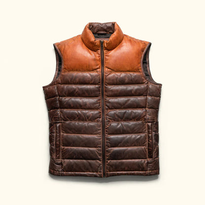 Bridger-Style Tan & Brown Leather Vest