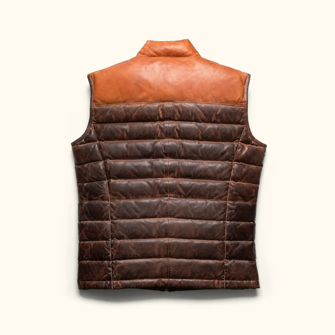 Bridger-Style Tan & Brown Leather Vest