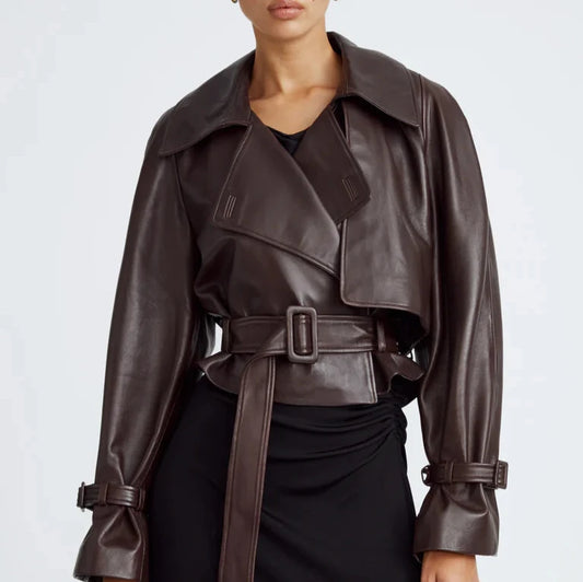 Dark Chocolate Cropped Leather Jacket