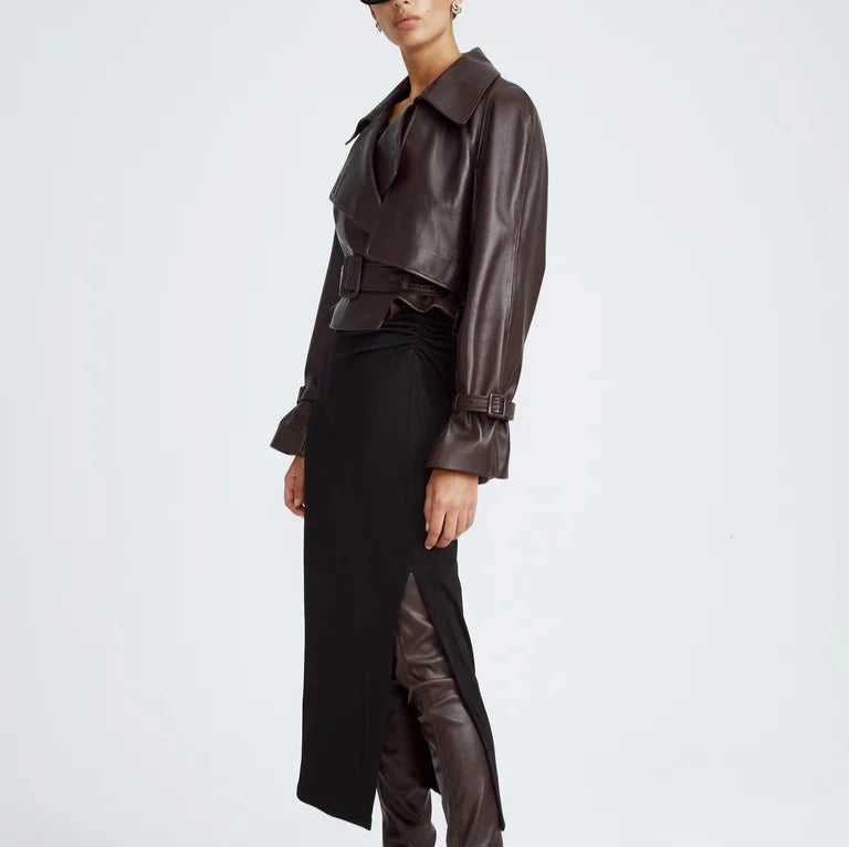 Dark Chocolate Cropped Leather Jacket