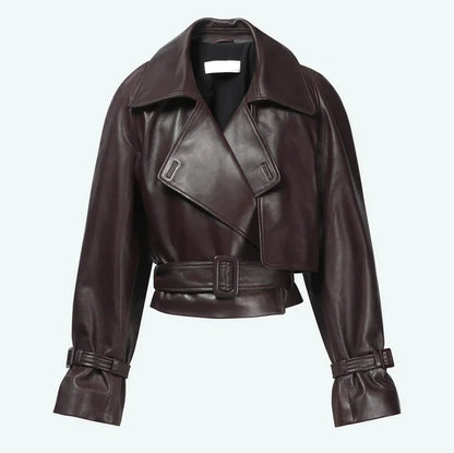 Dark Chocolate Cropped Leather Jacket