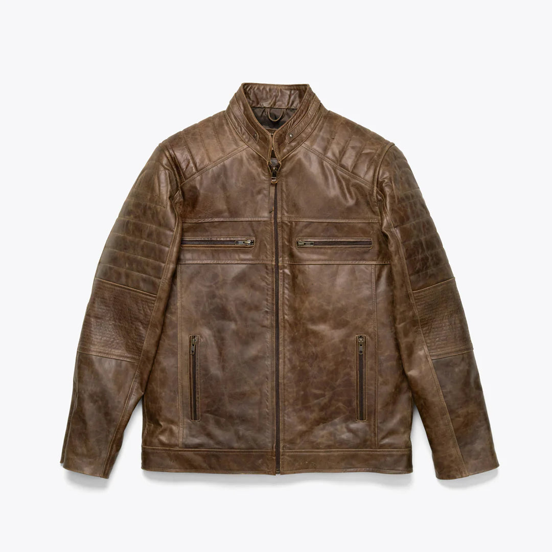 Distressed Brown Cafe Race Jacket