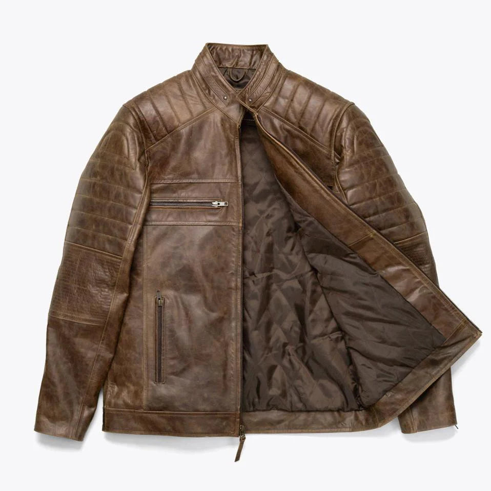 Distressed Brown Cafe Race Jacket