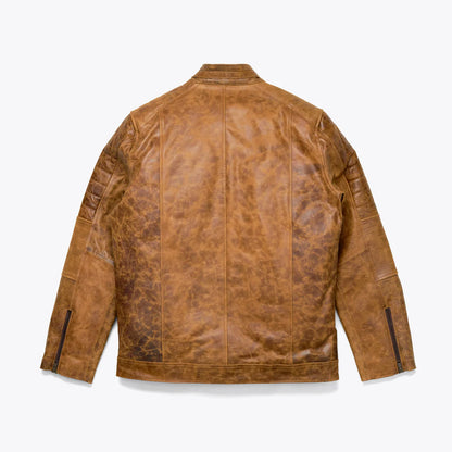 Distressed Tan Cafe Racer Jacket