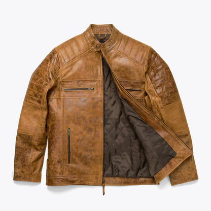 Distressed Tan Cafe Racer Jacket