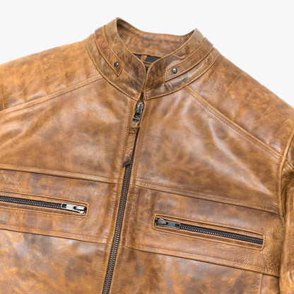 Distressed Tan Cafe Racer Jacket