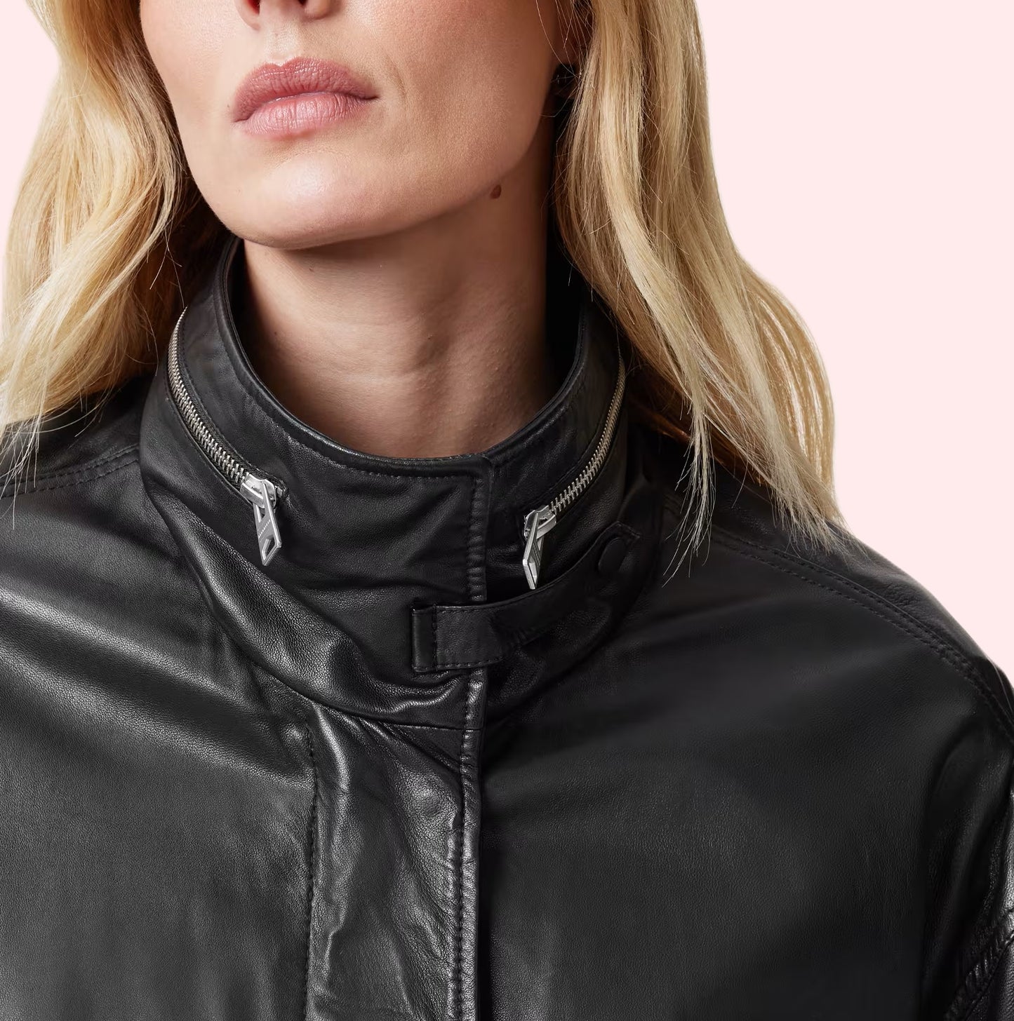 Women’s Funnel Neck Nappa Leather Jacket