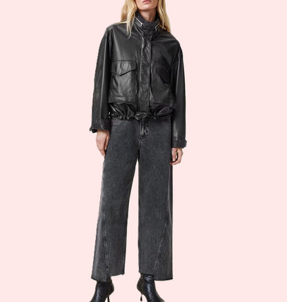 Women’s Funnel Neck Nappa Leather Jacket