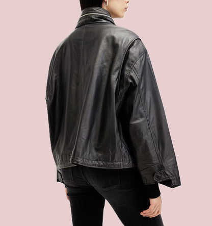 Women’s Funnel Neck Nappa Leather Jacket