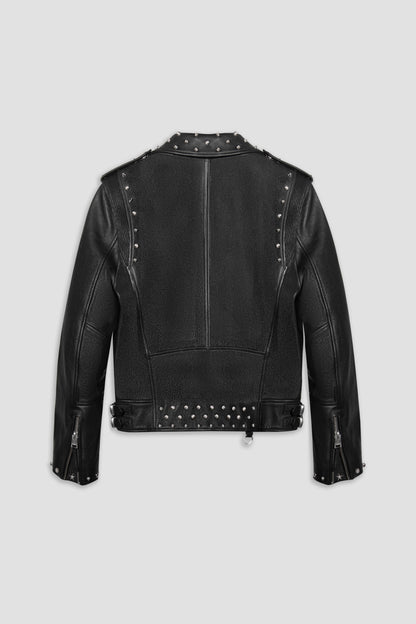 Black Leather Studded Biker Jacket