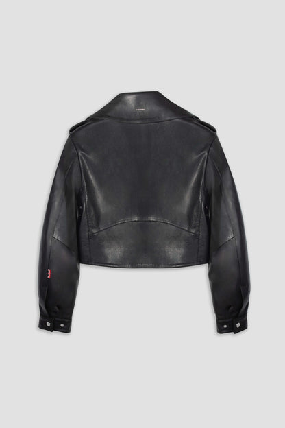 Women's Black Cropped Leather Biker Jacket