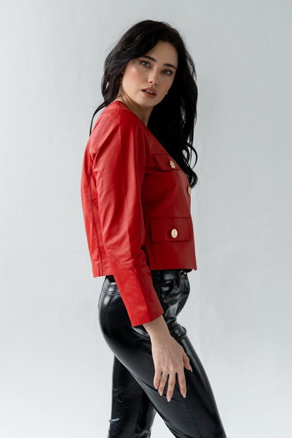 Red Cropped Leather Jacket – Limited Edition