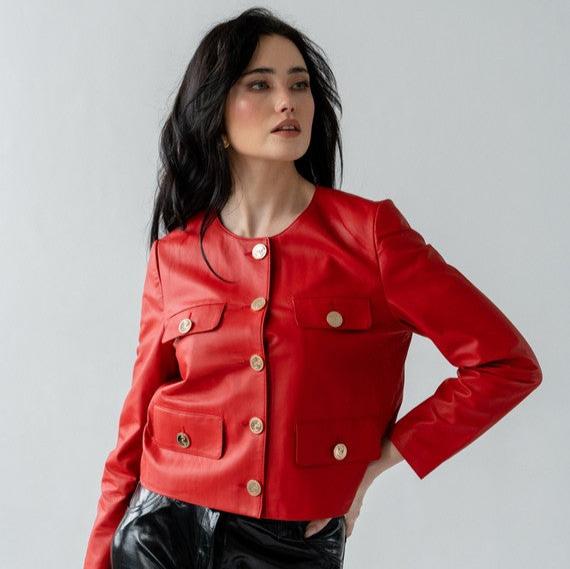 Red Cropped Leather Jacket – Limited Edition